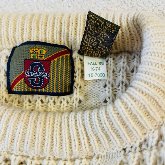 Vintage Saturdays Cream Knit Crew Neck Sweater Medium Acrylic Pullover 80s 1988 - Picture 4 of 8
